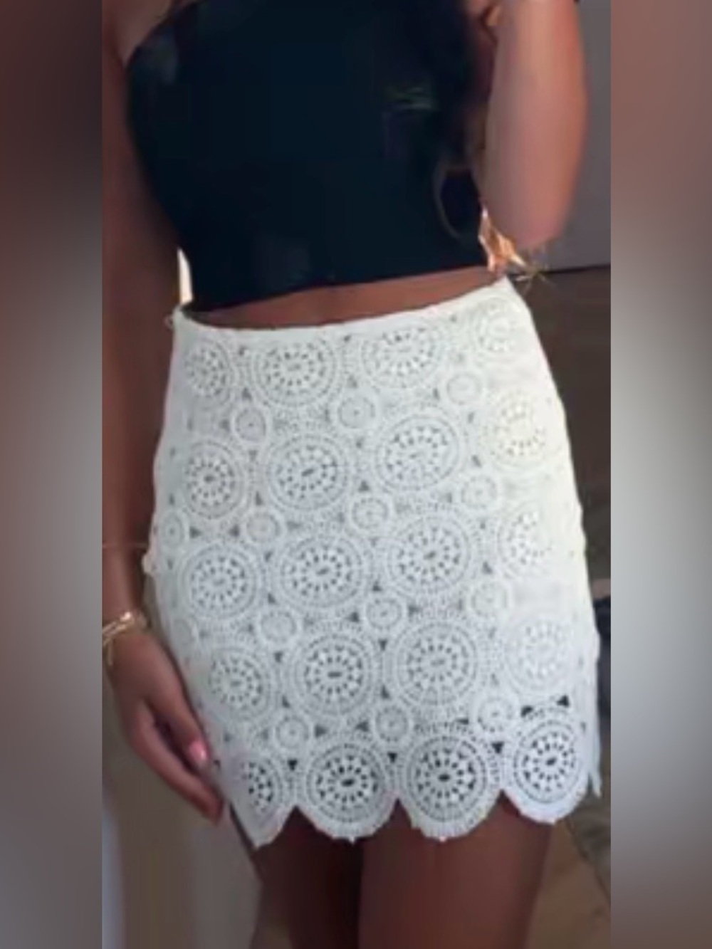 Mango White Crochet Circle-Motif Mini Skirt